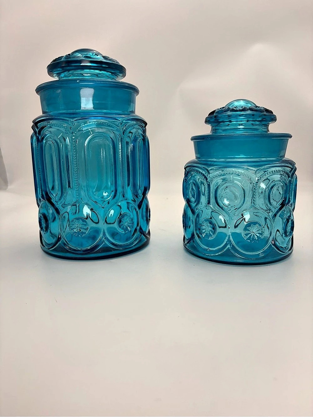 Vintage L.E. Smith Blue Moon and Stars Canister Set - Medium & Small